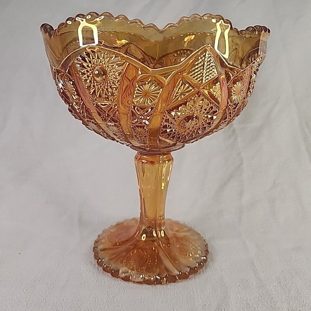 Candy Dish Imperial Glass Compote Pedestal  Hobstar Marigold Carnival Vintage